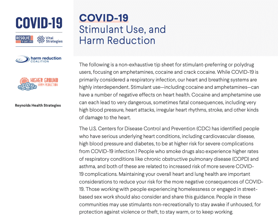 COVID-19 Stimulant Use and Harm Reduction